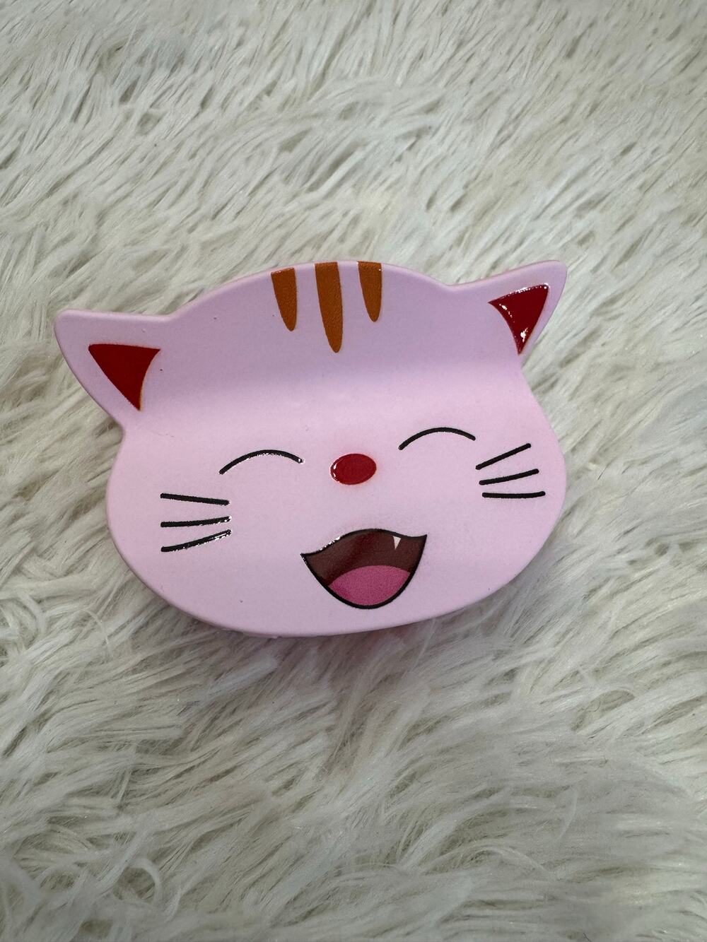 Large Pink cat face hair clip claw with orange stripes on forehead